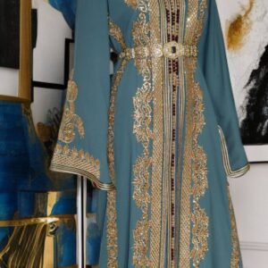 Luxury Sky Blue Moroccan Caftan - Silver Embroidery