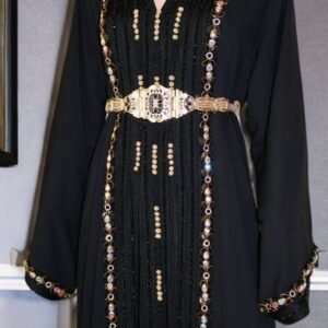 Luxury Black Moroccan Kaftan - Handmade Silver Embroidery