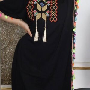 Black Moroccan Gandoura - Traditional Embroidery