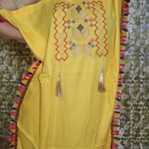 Sunshine Yellow Moroccan Gandoura - Traditional Embroidery