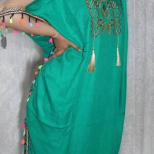 Green Moroccan Gandoura - Traditional Embroidery