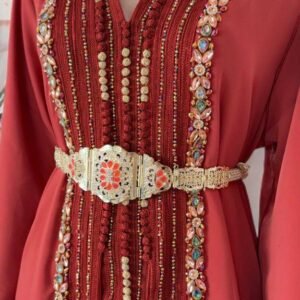 Luxury Handmade Moroccan Caftan - Orange & Gold Embroidery