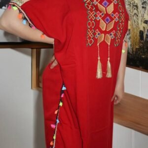 Red Moroccan Gandoura - Traditional Embroidery