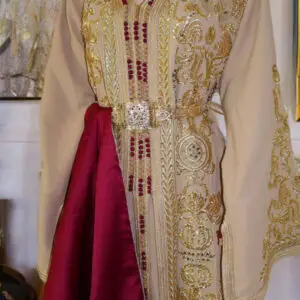 Luxury Beige Moroccan Kaftan - Gold Embroidery